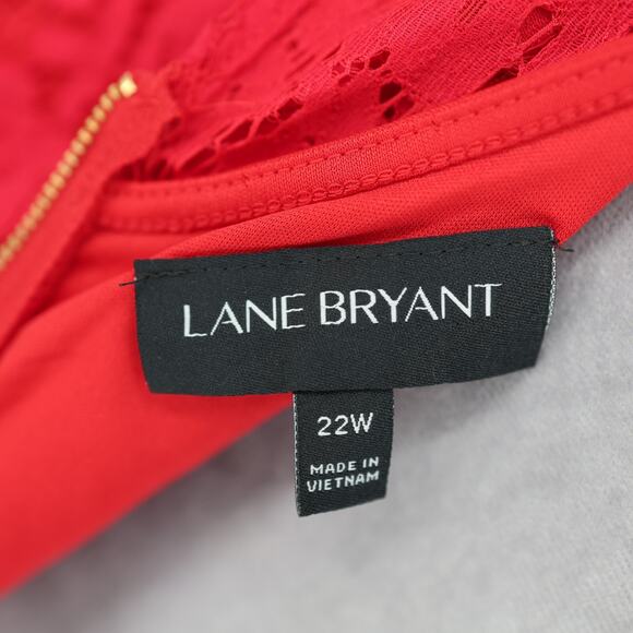 Lane Bryant Dress Plus Size 22W Red Lace Lined Zipper Bell Sleeve Party Cocktail - Picture 3 of 14